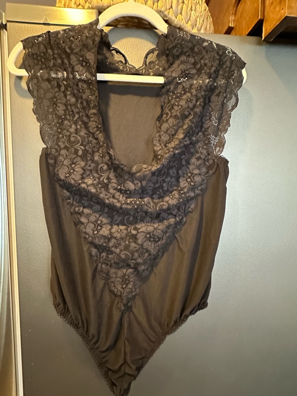 We Are Hah Size XL Black Lace V-Neck Bodysuit